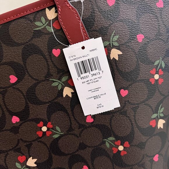 coach City Tote In Signature Canvas With Heart Petal Print c7616 - Picture 6 of 9